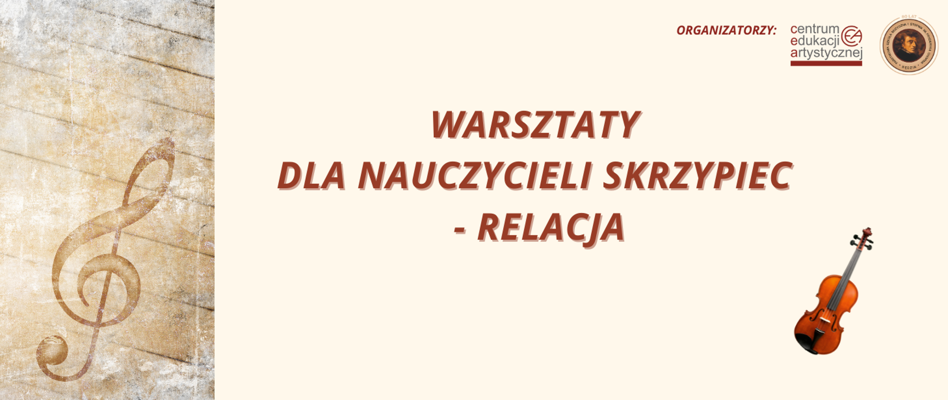 baner na kremowym tle, na środku napis, w prawym rogu logotypy organizatorów