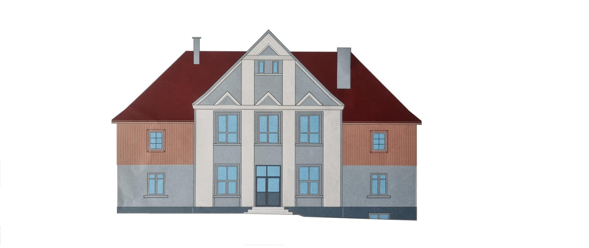 Szkic budynku dawnej siedziby KP PSP Kwidzyn