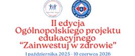 Plakat utrzymany w odcieniach fioletu, reklamujący II edycję ogólnopolskiego projektu edukacyjnego „Zainwestuj w zdrowie” objętego patronatem honorowym. W nagłówku tytuł „Fioletowy Energetyczny Piknik Rodzinny”, a poniżej daty realizacji – od 1 października 2025 do 10 czerwca 2026. Plakat wylicza cztery moduły tematyczne projektu: zdrowy styl życia, zdrowie psychiczne dzieci i młodzieży oraz profilaktykę uzależnień, higienę cyfrową i bezpieczeństwo w sieci, a także kształtowanie postaw patriotycznych, społecznych i obywatelskich. W dolnej części wymienieni są autorzy projektu – mgr inż. Barbara Kosela i mgr Piotr Wasilewski.