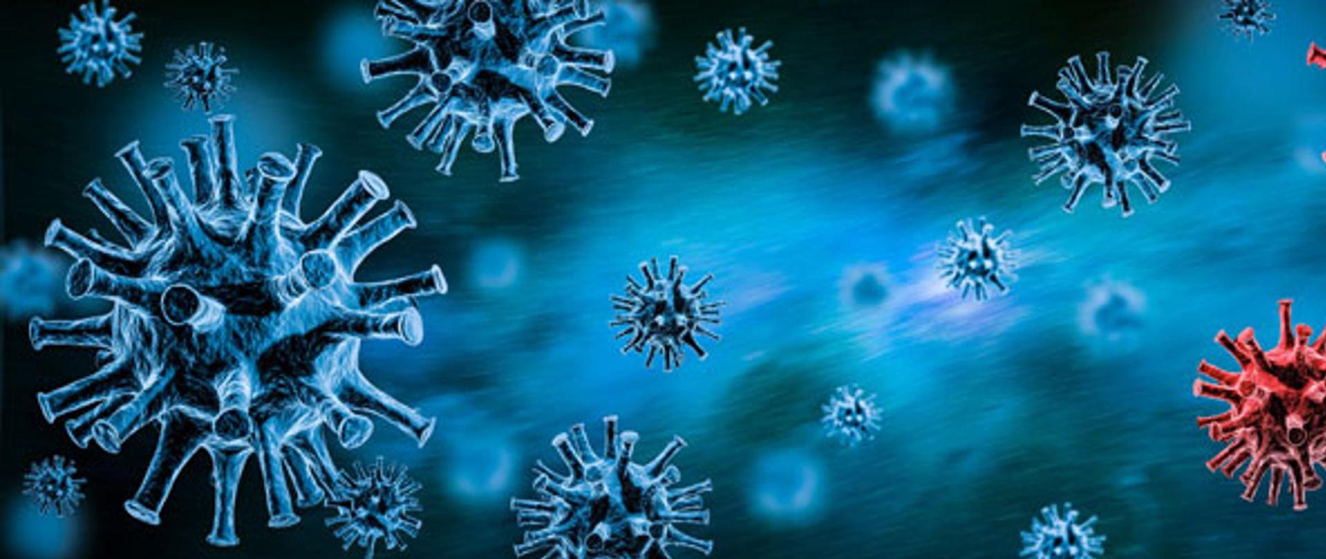 DNA wirusa COVID-19 na niebieskim tle