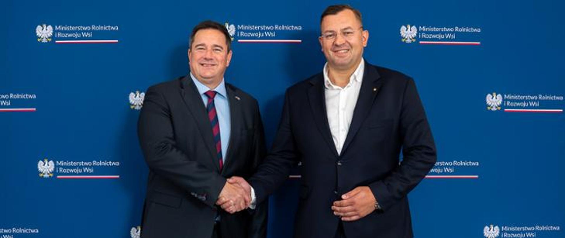 Minister Krajewski i wiceminister handlu, przemysłu i konkurencyjności RPA John Steenhuisen 
