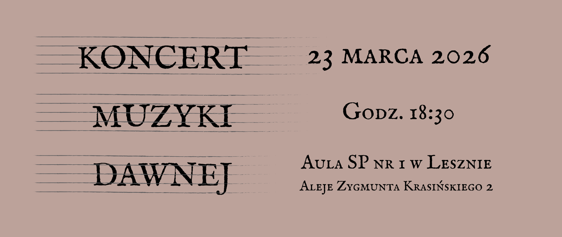 Plakat z czarnymi literami na beżowym tle