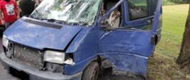Na drodze w miejscowości Złotnik samochód typu bus koloru niebieskiego zderzył się z drzewem. Zdarzenie nastąpiło z powodu niedostosowania prędkości do panujących warunków atmosferycznych, gdzie pojazd wpadł w poślizg i uderzył bokiem w drzewo.