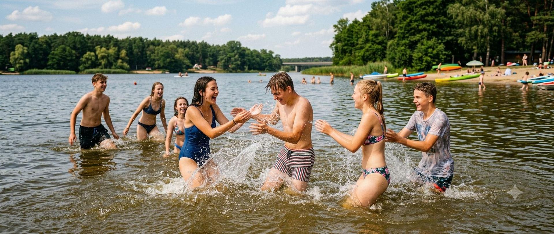 Młodzież pluchająca się na zalewie