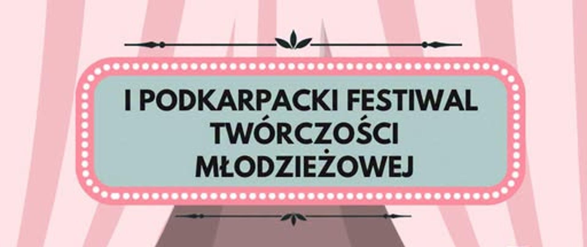 Plakat- na różowym tle napis I Podkarpacki Festiwal Twórczości Młodzieżowej, widoczna kamera oraz data