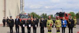 Uroczysty apel z okazji Powiatowego Dnia Strażaka w siedzibie Komendy Powiatowej Państwowej Straży Pożarnej w Obornikach.