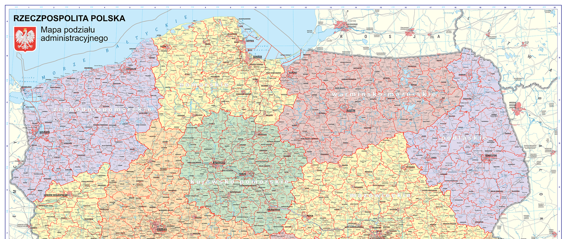 Ilustracja przedstawia opracowaną przez GUGiK mapę administracyjną – wydanie 2025 r. 