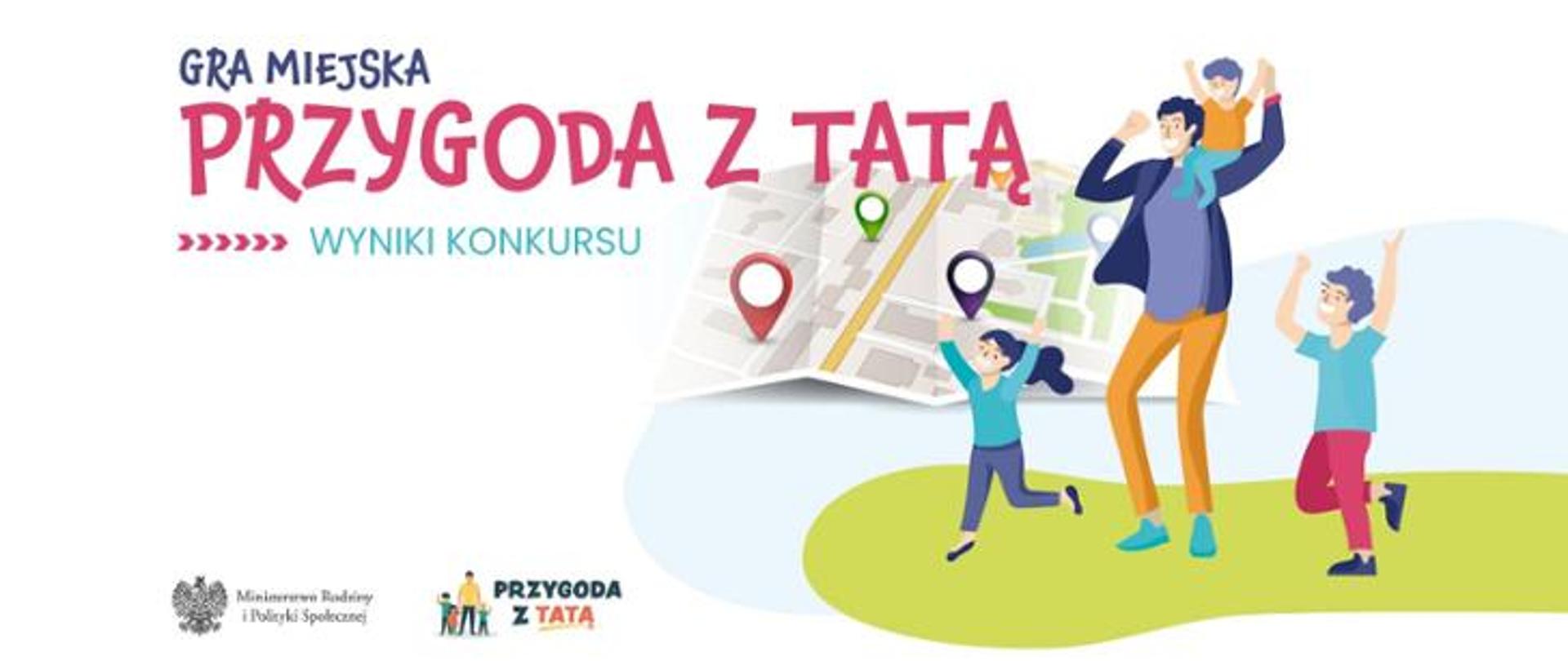 Grafika przedstawiająca dorosłego mężczyznę bawiącego się z trójką dzieci