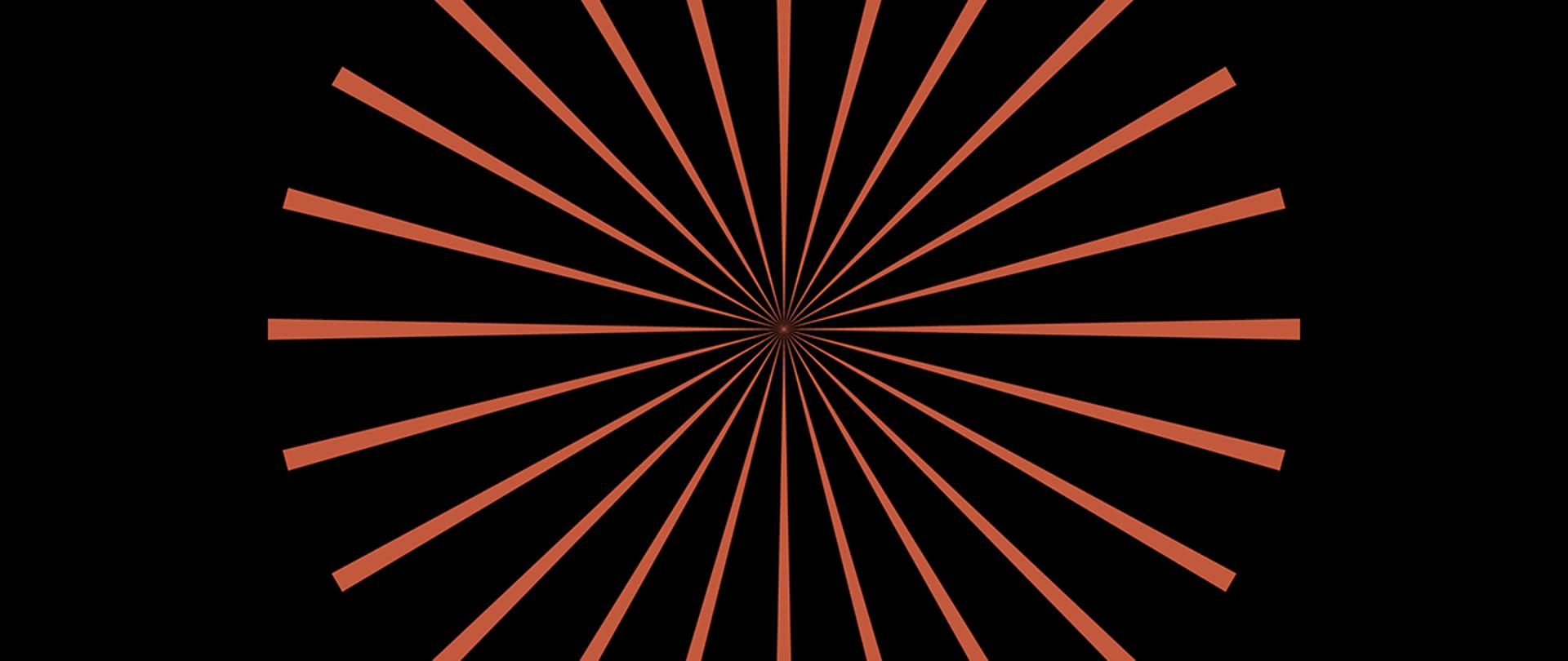 Grafika przedstawiająca pomarańczowe promienie na czarnym tle rozchodzące się od środka.