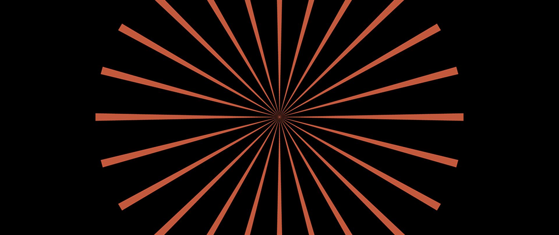 Grafika przedstawiająca pomarańczowe promienie na czarnym tle rozchodzące się od środka.