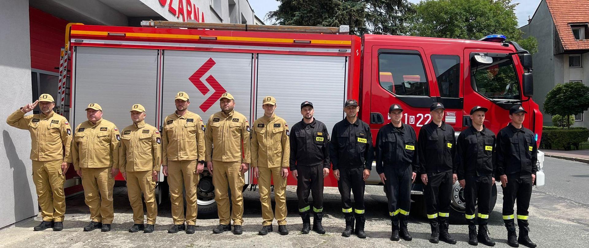 Strażacy ustawieni w rzędzie