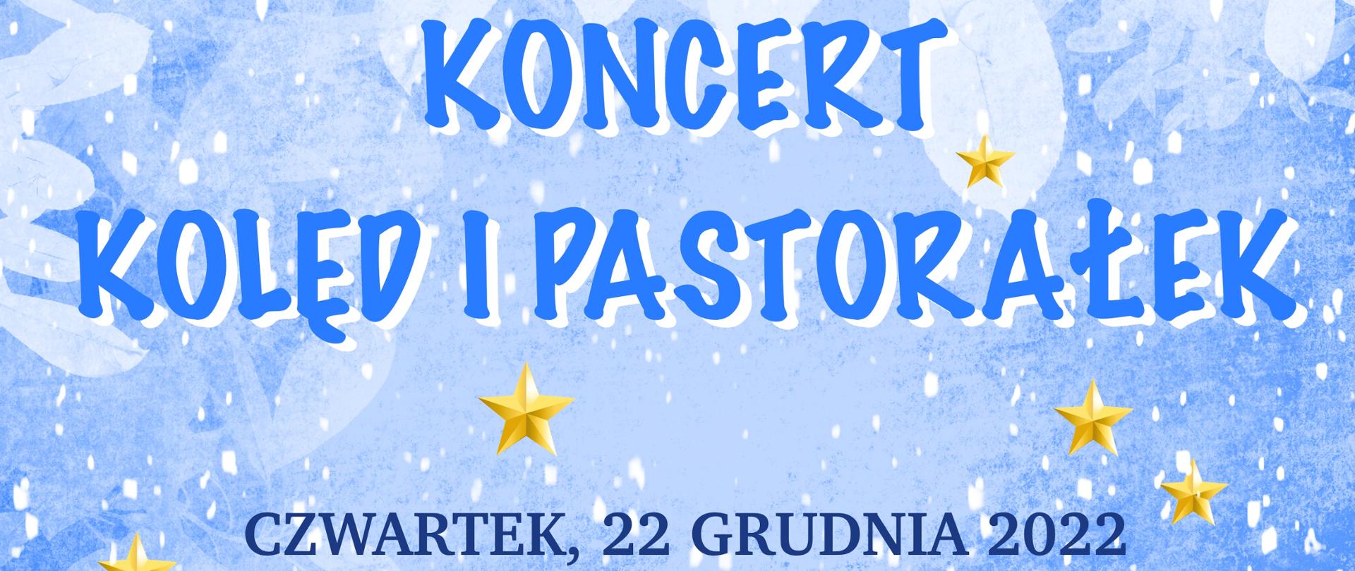 Plakat na jasnoniebieskim tle ikon choinek, u góry logo szkoły nutka, przedstawia tekst: Państwowa Szkoła Muzyczna im. Mieczysława Karłowicza Koncert kolęd i pastorałek w czwartek 22 grudnia o godzinie 17.30, wystąpią uczniowie PSM I i II stopnia w Zielonej Górze