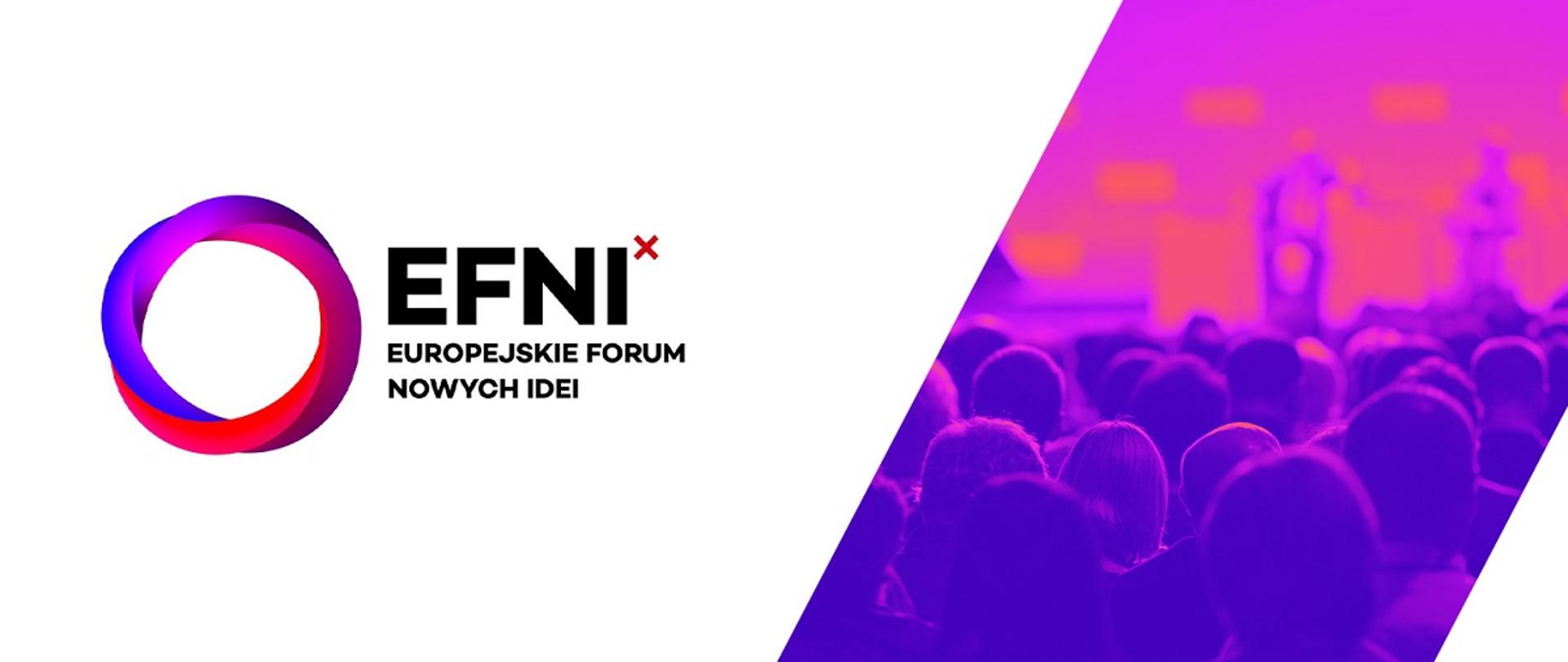 Logo Europejskiego Forum Nowych Idei, po prawej stronie grafiki zdjęcie przedstawiające tłum ludzi 