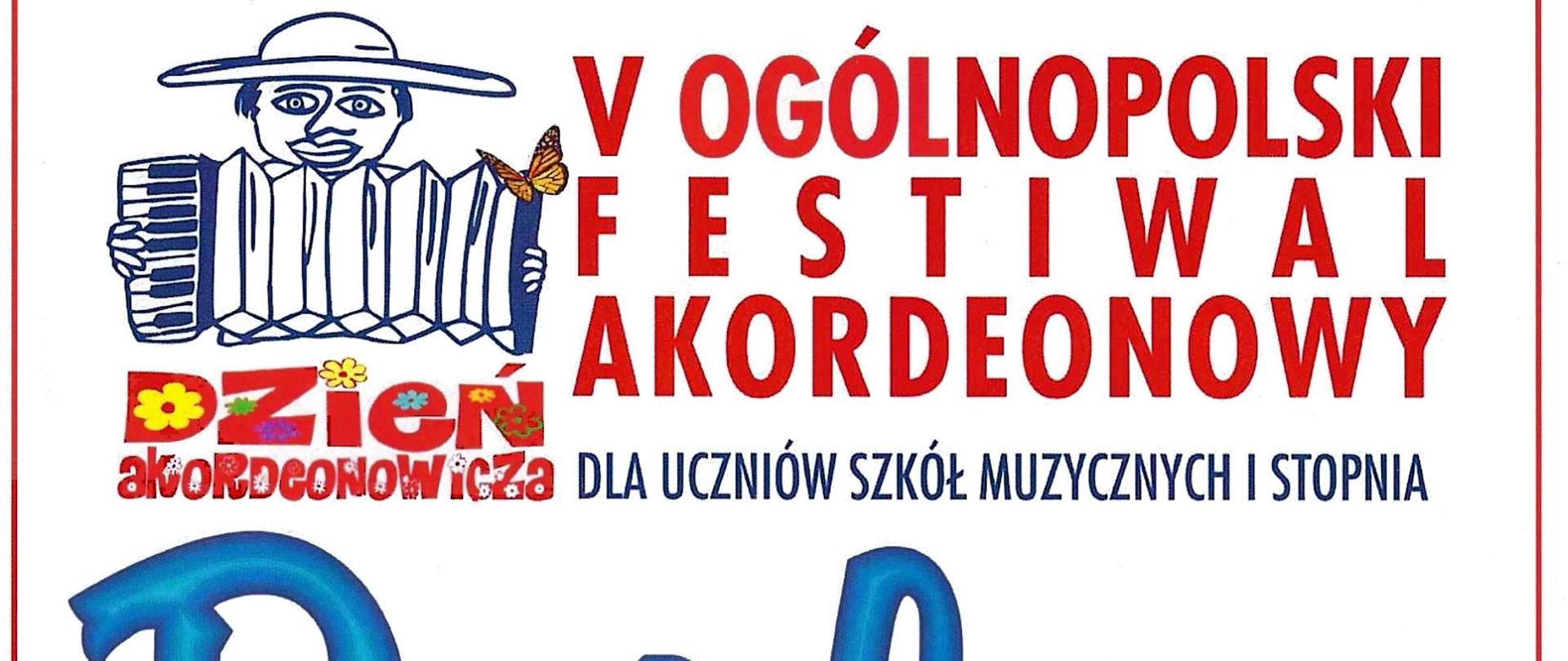 Dyplom przyznany uczennicy za zajęcie II miejsca w VI kategorii podczas V Ogólnopolskiego Festiwalu Akordeonowego dla uczniów szkół muzycznych I stopnia. Wydarzenie odbyło się 22 marca 2025 roku w Kozienicach, a organizatorem była Szkoła Muzyczna I stopnia im. Wojciecha Kilara w Kozienicach, wspierana przez Stowarzyszenie Przyjaciół Szkoły Muzycznej KANON oraz Radę Rodziców. Dyplom został podpisany przez jury festiwalu. Dyplom ma kolorową oprawę graficzną. Dominują biel, czerwień oraz niebieski. Nagłówek festiwalu jest napisany dużą, czerwoną czcionką, natomiast słowo "Dyplom" wyróżnia się stylizowanym, niebieskim, falistym fontem. W lewej górnej części znajduje się rysunek muzyka grającego na akordeonie, z uśmiechniętą twarzą i kapeluszem, obok którego widnieje grafika motyla. Poniżej widnieje napis „Dzień akordeonowicza” z kolorowymi literami ozdobionymi kwiatkiem. W prawym górnym rogu umieszczono pieczęć Szkoły Muzycznej im. Wojciecha Kilara w Kozienicach. Na dole dokumentu umieszczono czerwoną belkę, na której białą czcionką zapisano datę i miejsce wydarzenia. Całość ma radosny i muzyczny charakter.