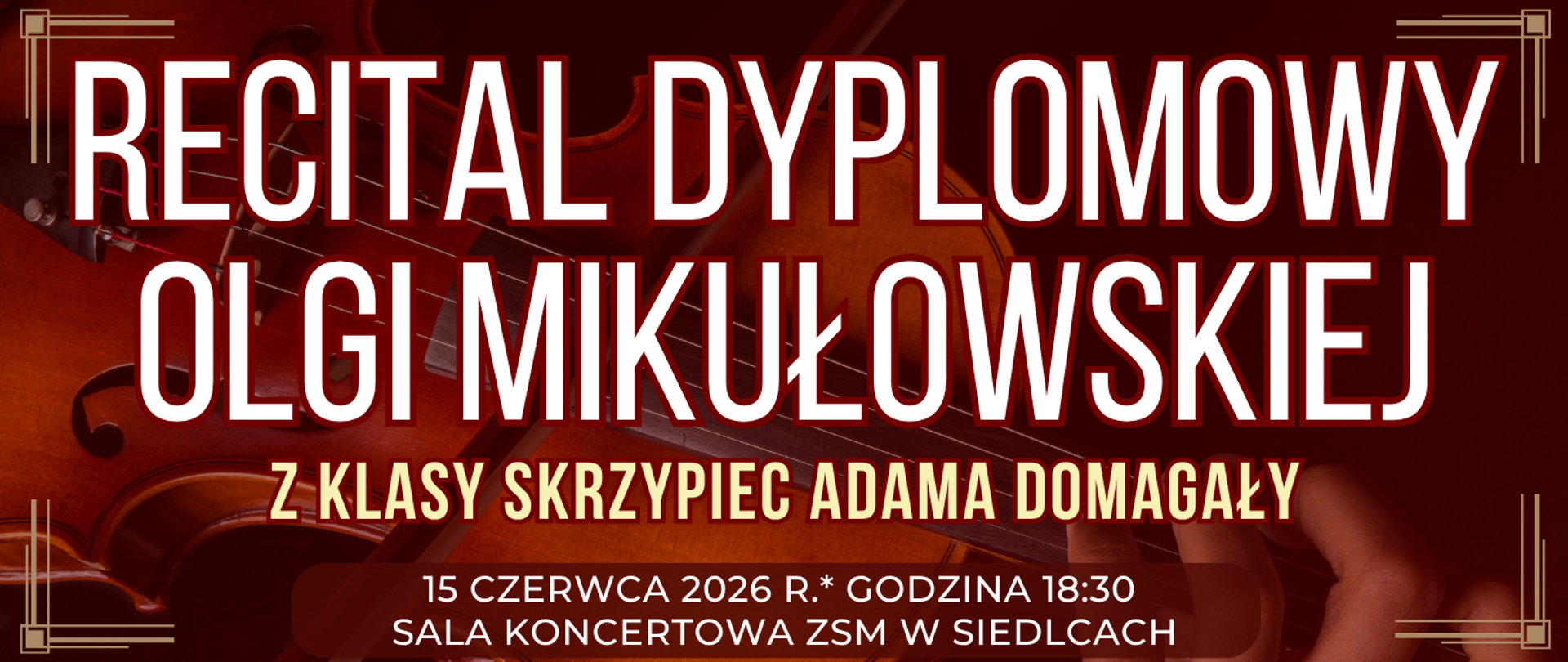 baner w tle skrzypce oraz informacja o wydarzeniu