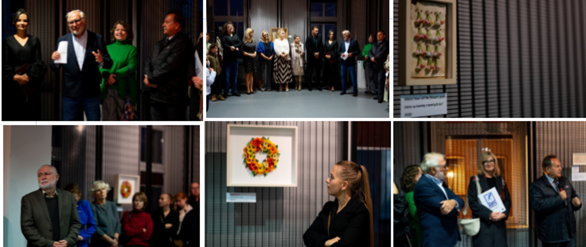 Pani Dyrektor Sonia Wachowska wraz z zaproszonymi gośćmi w Muzeum Pro Memoria Edith Stein w Lublińcu na tle wystawy Susan Donath "Droga Edyto" 