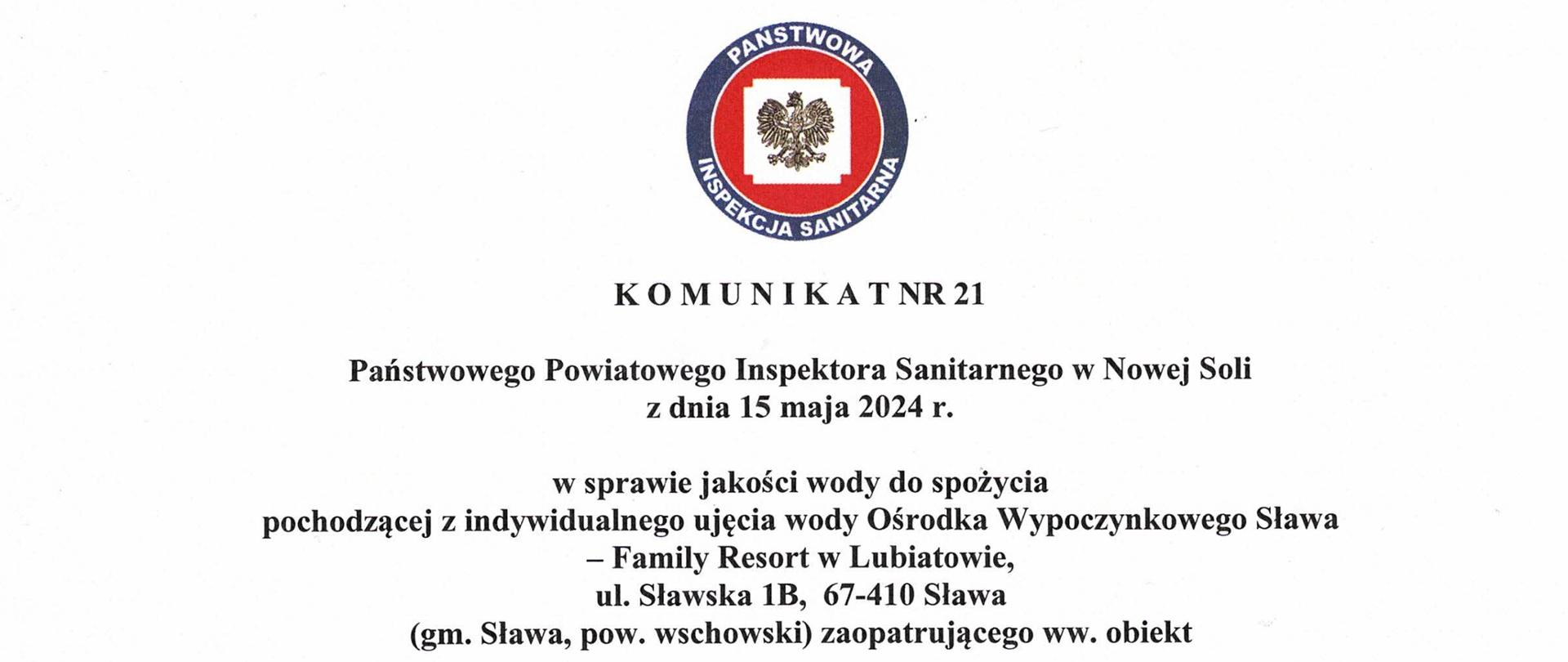 Komunikat nr 21 warunkowa OW Sława w Lubiatowie