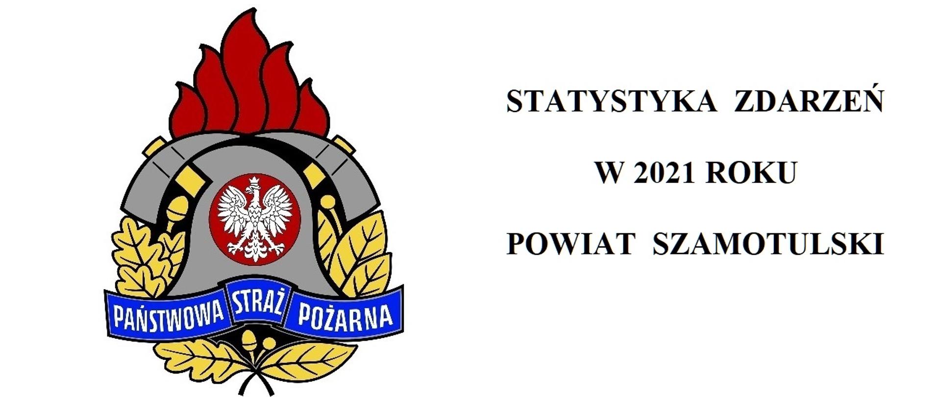 Widać logo PSP i napis statystyka zdarzeń w 2021 roku powiat szamotulski