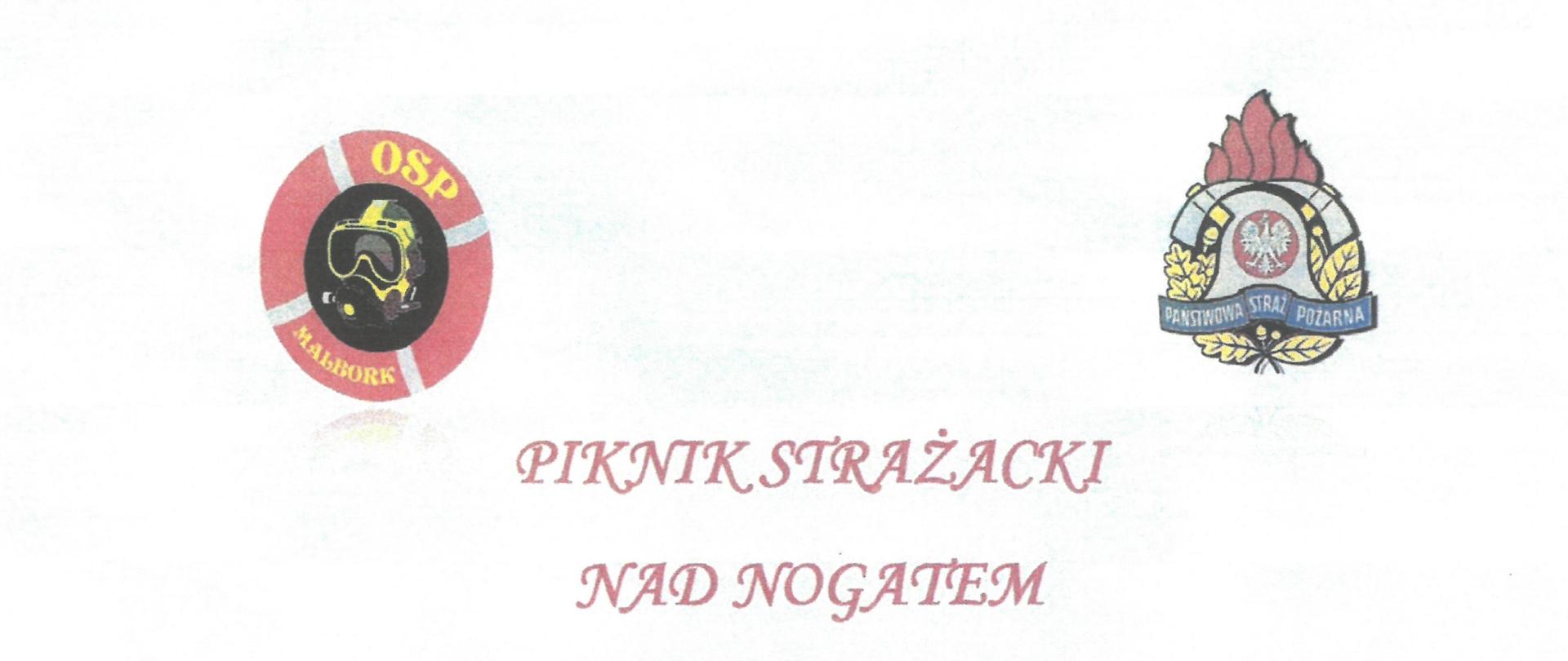Zdjęcie przedstawia baner z logiem PSP oraz OSP, napis - Piknik strażacki nad Nogatem dnia 27.04.2024 w godzinach 11-14