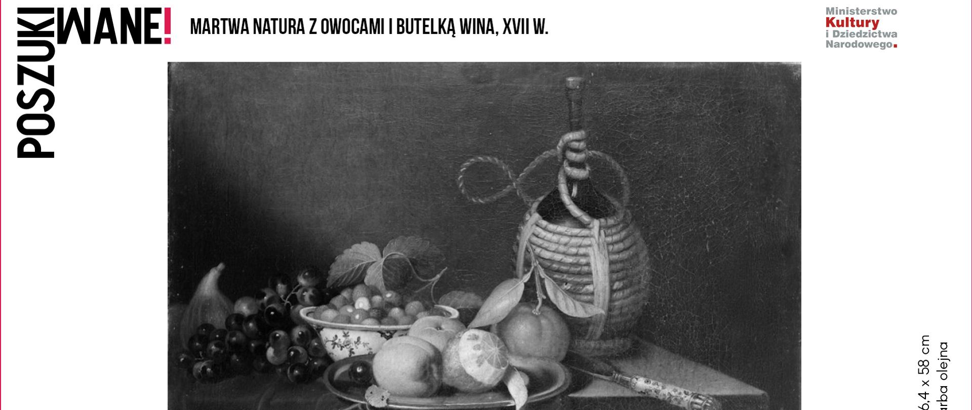 Martwa natura z owocami i butelką wina, Anne Vallayer-Coster, XVII w., olej, 46,4 x 58 cm