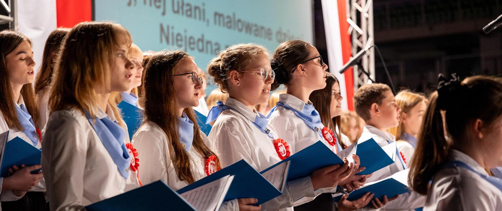 Chór podczas występu na scenie.