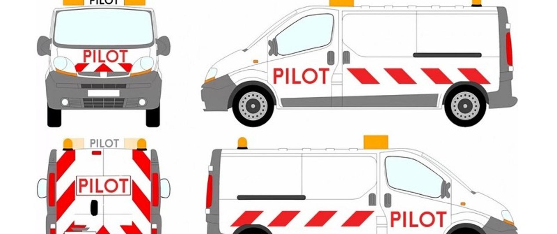Schemat prawidłowego oznakowania pojazdów wykonujących pilotowanie nienormatywów
