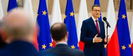 Premier Mateusz Morawiecki podczas uroczystości wręczenia aktów powołań dla składu rady naukowej Instytutu De Republica i Odznak Honorowych za Zasługi dla Legislacji.