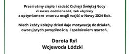 Życzenia Wojewody Łódzkiego Doroty Ryl z okazji Świąt Bożego Narodzenia