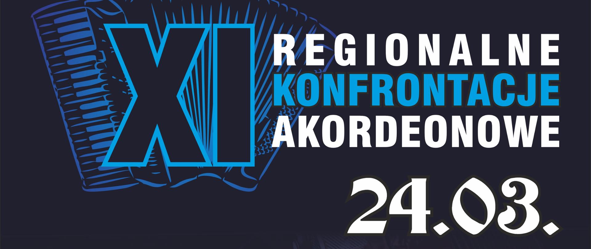 Plakat promuje zbliżające się XI Regionalne Konfrontacje Akordeonowe. Tło stanowi akordeonista grający na akordeonie guzikowym. Zawiera informacje o miejscu wydarzenia, godzinach rozpoczęcia i zakończenia, patronacie honorowym i sponsorach. Na dole zamieszczone są logo sponsorów i organizatorów: Państwowa Szkoła Muzyczna w Grajewie, Intermarche, Augustowianka, Poweroil, PKO Bank Polski, Mlekpol, Honorowy patronat Burmistrz Miasta Grajewo Maciej Paweł Bednarko.