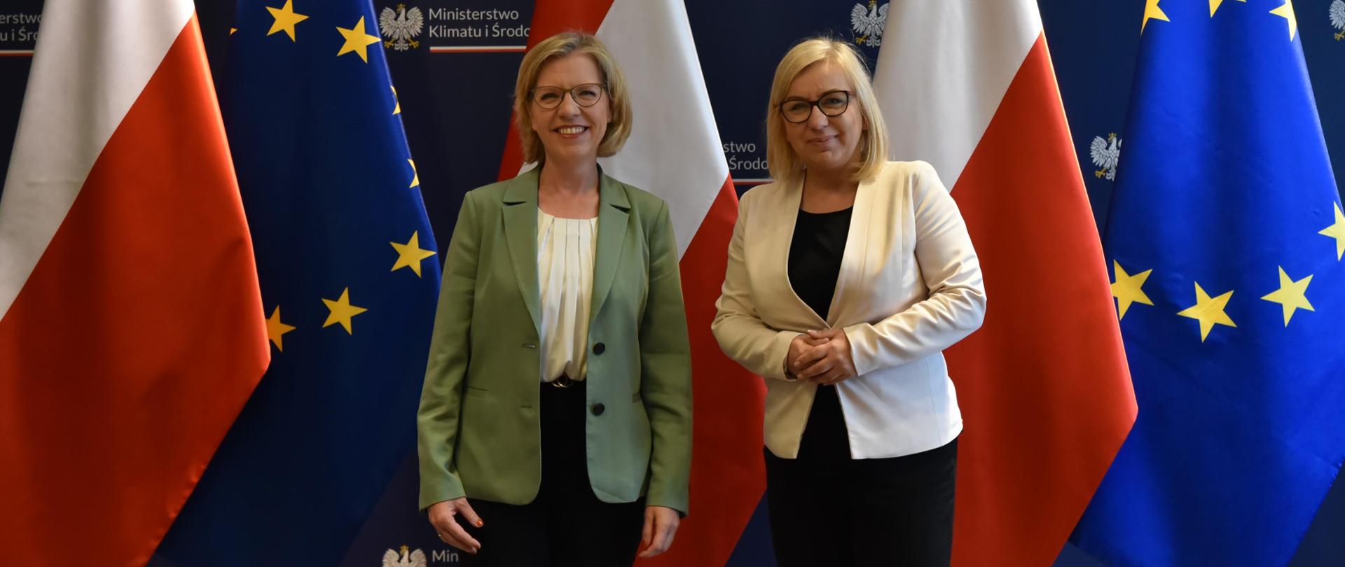 Minister klimatu i środowiska Paulina Hennig-Kloska oraz Leonore Gewessler, federalna Minister Ochrony Klimatu, Środowiska, Energii, Mobilności, Innowacji i Technologii Austrii