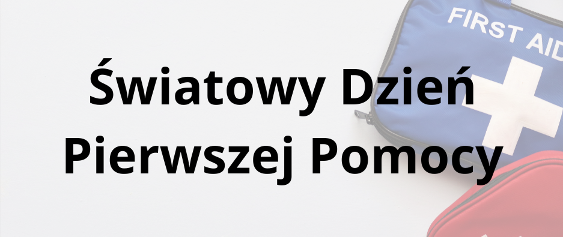Na zdjęciu znajduje się napis: Światowy Dzień Pierwszej Pomocy. W tle widać apteczkę medyczną. 