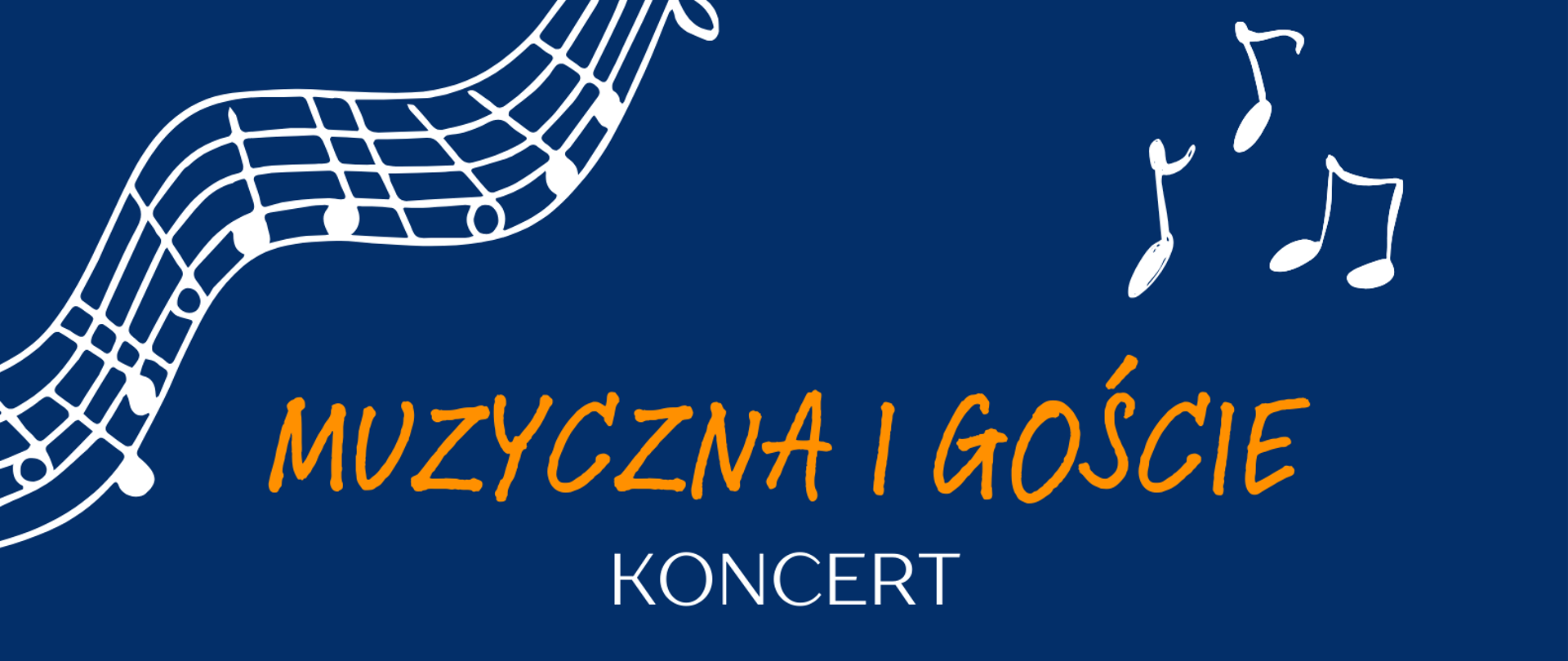 Plakat promujący koncert "Muzyczna i Goście". Granatowe tło.W górnym lewym i dolnym prawym rogu biała pięciolinia z nutami. W górnym prawym i dolnym lewym rogu białe nuty. W stopce dane kontaktowe szkoły. Na środku plakatu, w dole logotypy szkoły muzycznej w Bytomiu oraz Tarnowskich Górach. Na górze plakatu nazwa wydarzenia. Poniżej po lewej stronie miejsce, po prawej stronie data i godzina wydarzenia. Poniżej na środku występujący.