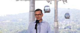 Premier Mateusz Morawiecki podczas otwarcia kolejki linowej w Solinie