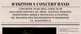 Koncert Basztowa Concert Band 26.06.2025 godz.18.30 plakat zdjęcia orkiestry