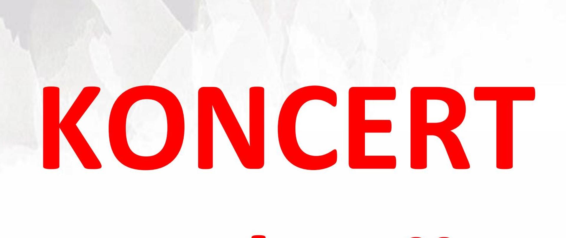 Na biało-czerwonym tle orzeł jako znak wodny. Od góry tekst: Koncert z okazji Święta Niepodległości Wystąpią Soliści, chór. Dnia 13.11.2025 godz. 17:00 Sala Koncertowa PSM, ul. Wybickiego 1