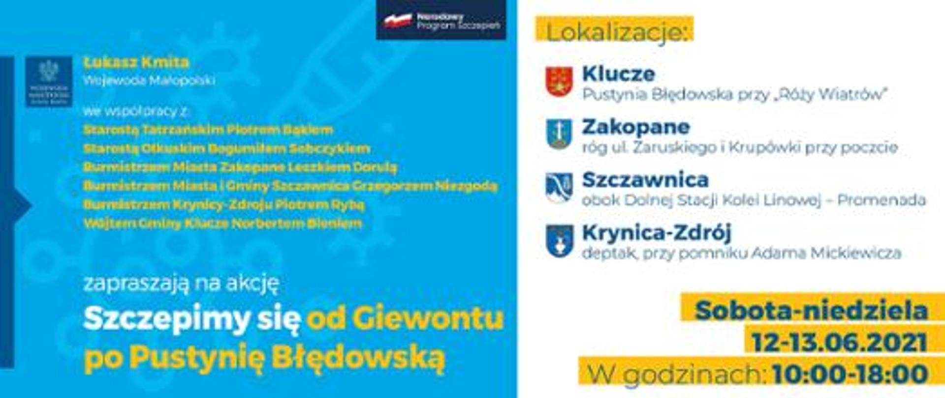 Plenerowa akcja szczepień "Szczepimy się od Giewontu po Pustynię Błędowską”