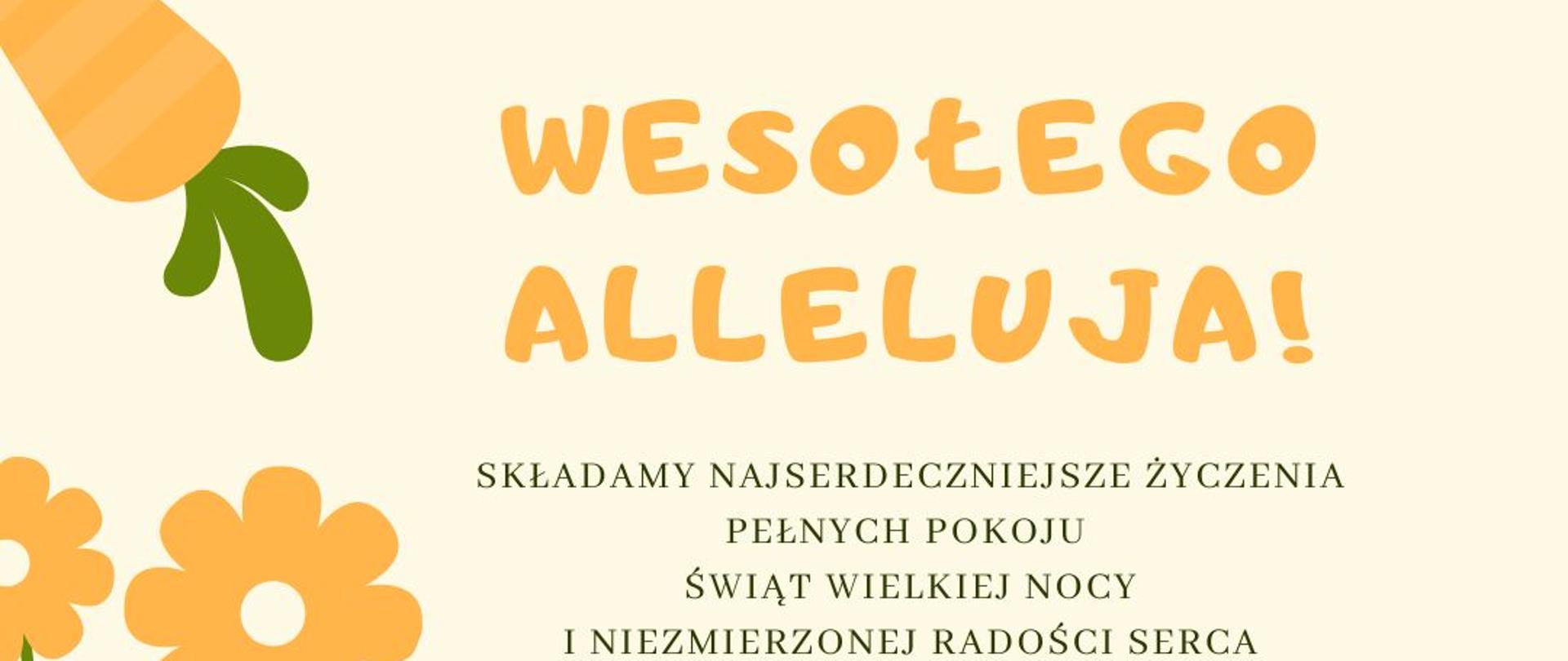 Na jasnym tle treść życzeń wielkanocnych. W otoczeniu tekstu grafika o tematyce wielkanocnej i muzycznej.