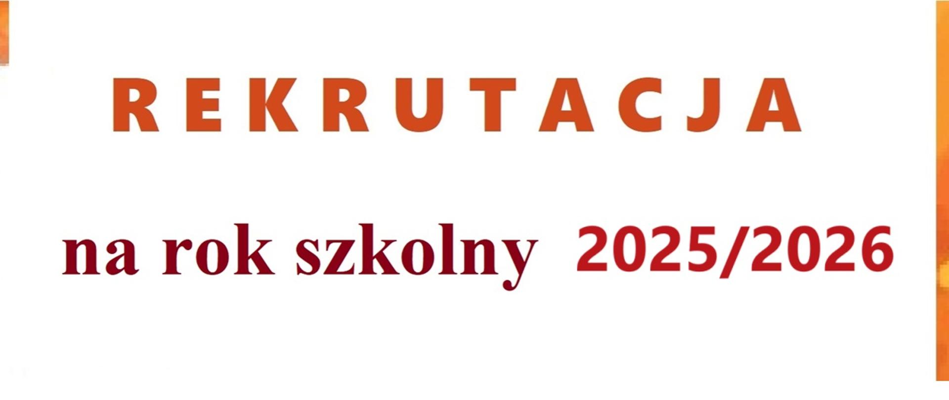 Na środku napis Rekrutacja na rok szkolny 2025/2026 po bokach kolorowa grafika przedstawiająca stylizowane fragmenty instrumentów