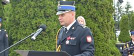 Na zdjęciu przemówienie okolicznościowe st. bryg. Marka Rusonia – Zastępcy Kujawsko-Pomorskiego Komendanta Wojewódzkiego PSP w Toruniu