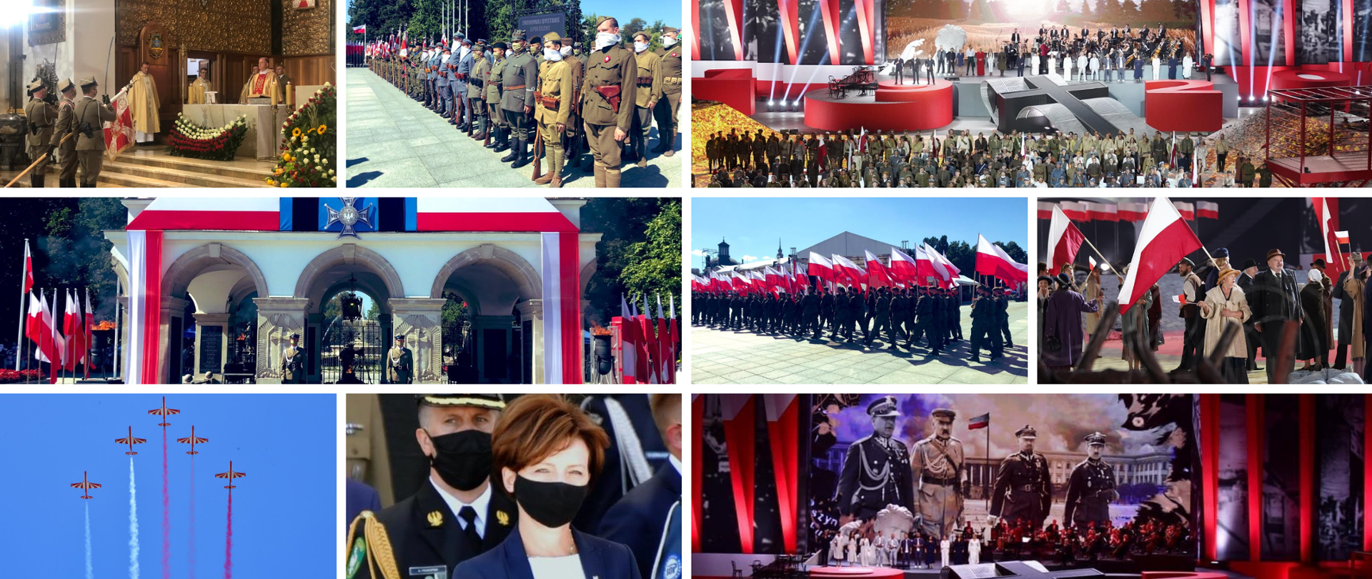 Kolaż zdjęć z uroczystości 100. rocznicy Bitwy Warszawskiej
