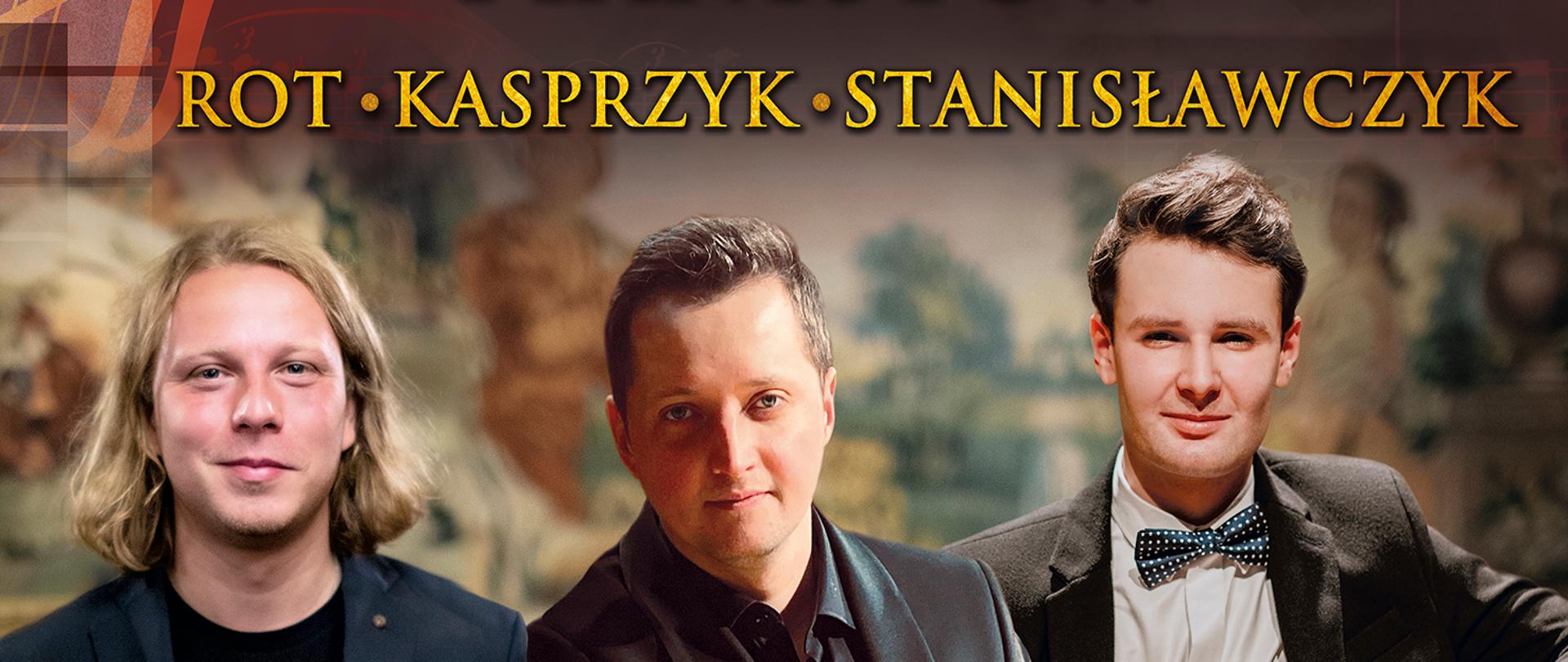 Plakat reklamowy koncertu na ciemnobrązowym tle, po prawej stronie zdjęcie Marii Turzańskiej, po prawej stronie na górze grafika oparta na motywie klawiatury fortepianu, poniżej żółty napis dużymi literami Festiwal Muzyki Fortepianowej im. Marii Turzańskiej.
Poniżej napis: WIECZÓR TRZECH PIANISTÓW
Rot – Kasprzyk – Stanisławczyk
Poniżej zdjęcie TRZECH PIANISTÓW - Od lewej: Rot – Kasprzyk – Stanisławczyk
2 marca (czwartek) godz. 18.00 Sala Koncertowa ZPSM ulica Czesławy Puzon PS. "Baśka' 3
Bilety do nabycia w Centrum Informacji Turystyczno-Kulturalnej w Jarosławiu (ul. Rynek 5).
Burmistrz Miasta Jarosławia Waldemar Paluch, Centrum Kultury i Promocji w Jarosławiu, Zespół Państwowych Szkół Muzycznych im. F. Chopina w Jarosławiu.