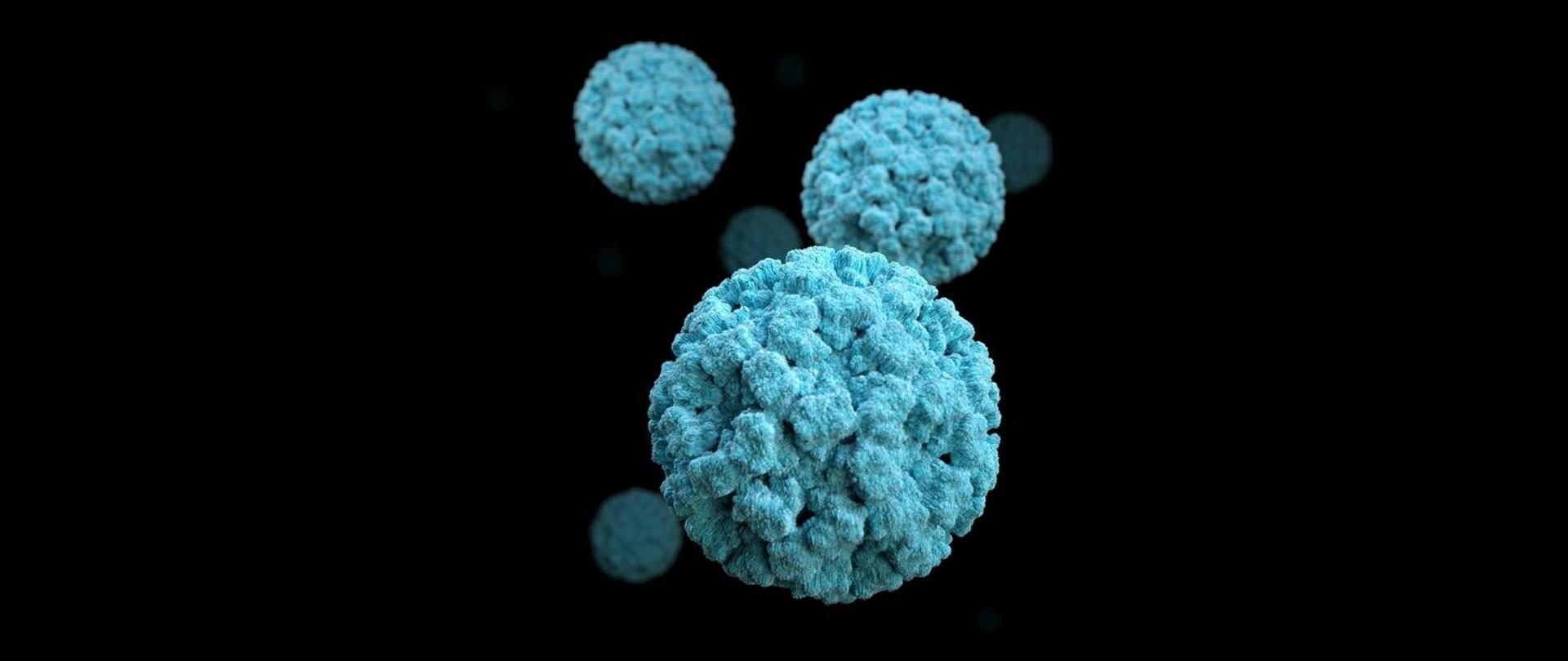 Wirusy koloru niebieskiego na czarnym tle.