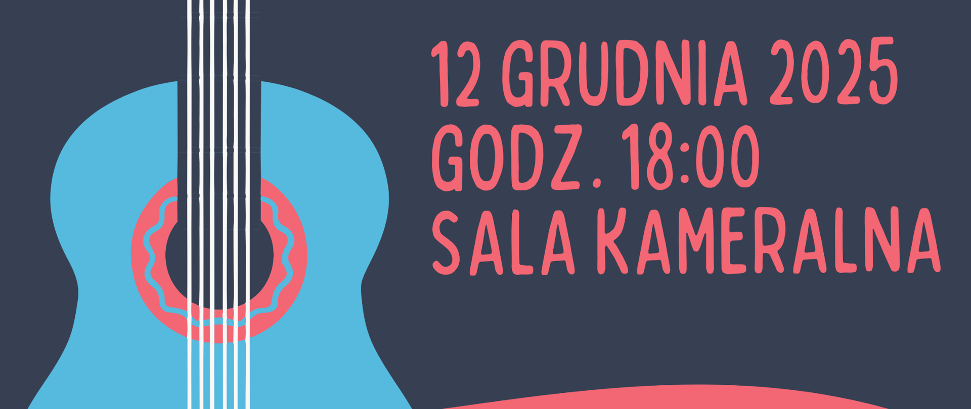 Na samej górze plakatu znajduje duży napis o treści "Audycja klasy gitary". W środku plakatu zawarta jest informacja, że audycja odbędzie się 12 grudnia 2025r., o godzinie 18:00 w sali kameralnej. Poniżej, mniejszą czcionką napisane jest, że wystąpią uczniowie klasy gitary Pawła Kalicińskiego. Na dole plakatu znajduje się logo Państwowej Szkoły Muzycznej im. Jerzego Hellera w Głuchołazach, przedstawiające twarz patrona szkoły. Poniżej logo znajduje pełna nazwa szkoły: "Państwowa Szkoła Muzyczna I st. im. Jerzego Hellera w Głuchołazach".