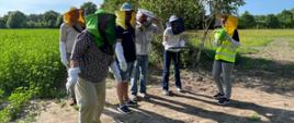 Ubrana w zieloną kamizelkę kobieta opowiada o znaczeniu PESTY maskotki kampanii PH4L obecnym na spotkaniu osobom