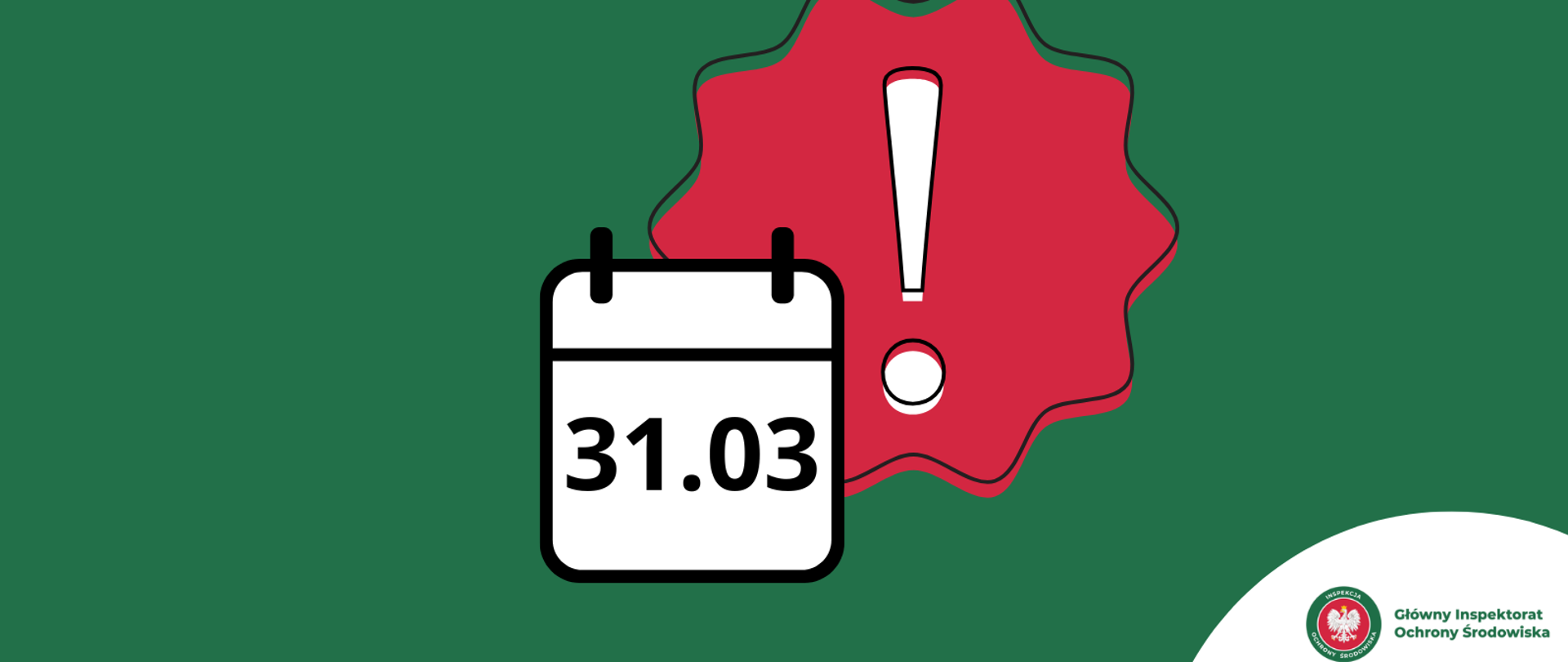 Kartka z kalendarza z datą 31 marca, w tle wykrzyknik 