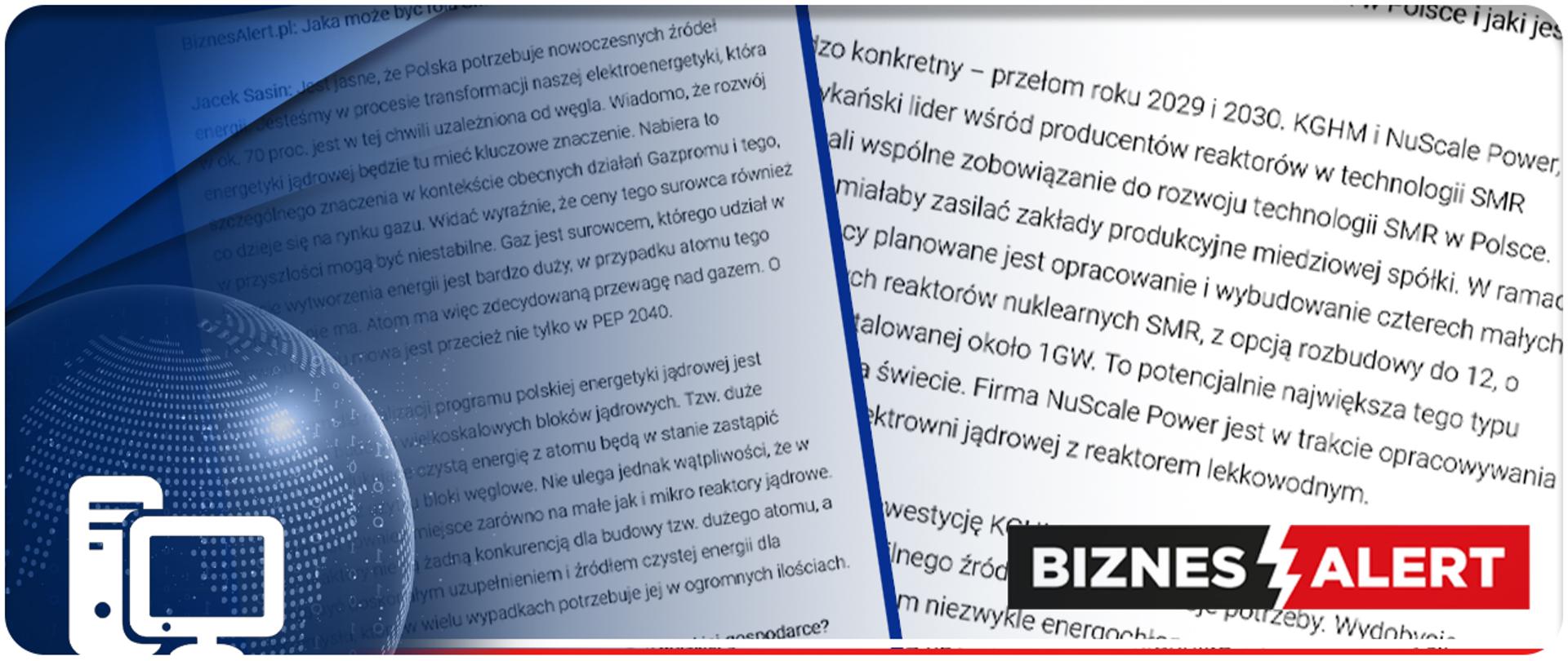 Kolaż złożony z fragmentów wywiadu. Na obrazek nałożona granatowa apla i piktogram monitora.