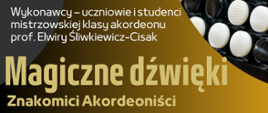 Wykonawcy to uczniowie i studenci mistrzowskiej klasy akordeonu prof. Elwiry Śliwkiewicz-Cisak. Centralnym punktem plakatu jest hasło "Magiczne dźwięki" z podtytułem "Znakomici Akordeoniści".