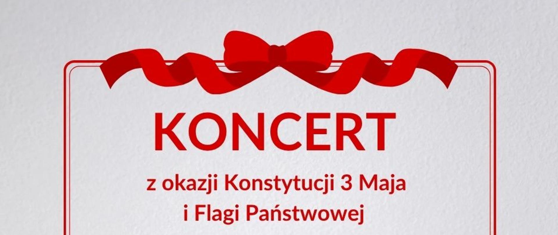 Kwadratowy plakat z tłem przypominającym jasnoszary, fakturowany papier. Środek kompozycji z tekstem otoczony jest cienką, czerwoną ramką. Na górnej krawędzi ramki umieszczono ozdobną, falującą czerwoną wstążkę z kokardą. Dolną krawędź ramki przecina symetryczny szereg sześciu małych, biało-czerwonych polskich flag zawieszonych na skrzyżowanych drzewcach.