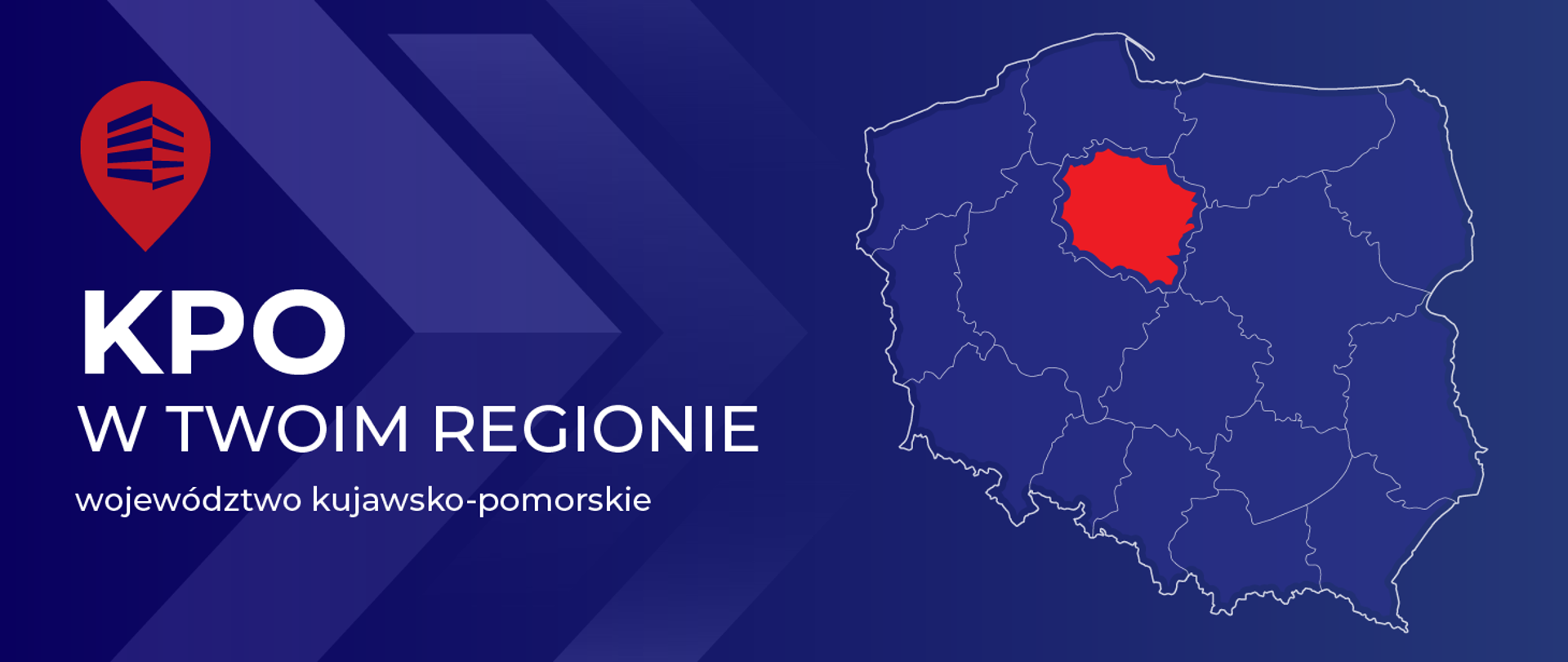 Na grafice widać hasło projektu i mapę Polski z zaznaczonym województwem kujawsko-pomorskim