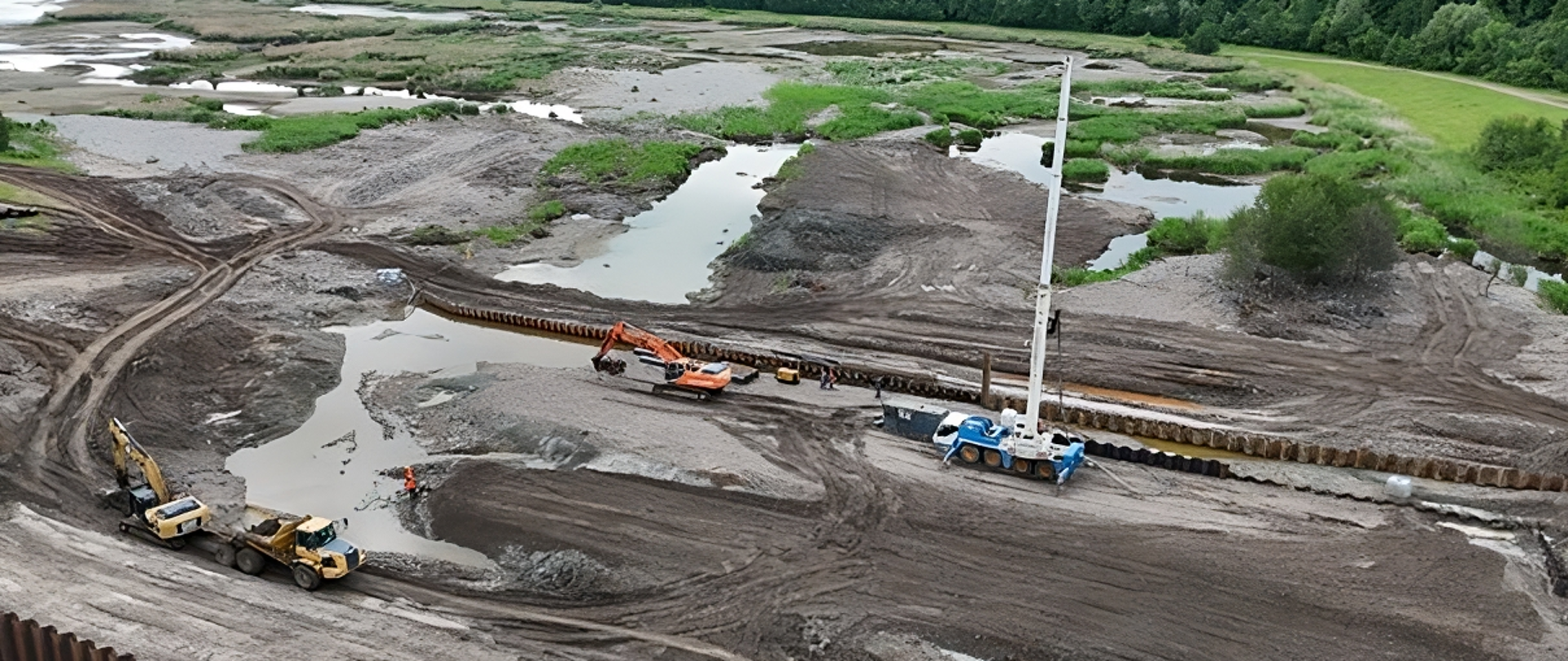 Prace zabezpieczające zbiornik wodny Topola na Nysie Kłodzkiej.